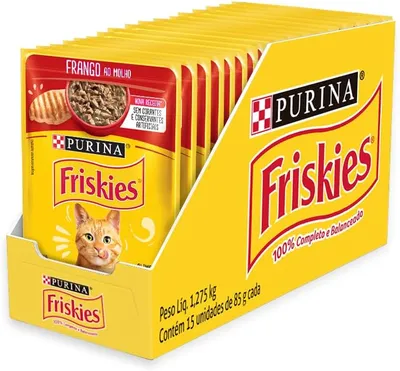 Pack Nestlé Purina Friskies Ração Úmida Para Gatos Adultos Frango Ao Molho - Com 15 Sachês 85g