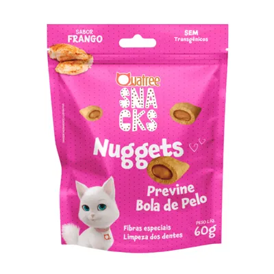 Petisco Quatree Snacks Nuggets Bola de Pelo para Gatos Adultos 60 g