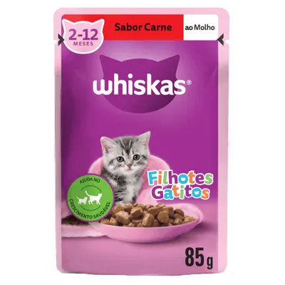 Ração Úmida Whiskas Sachê Carne ao Molho Gatos Filhotes
