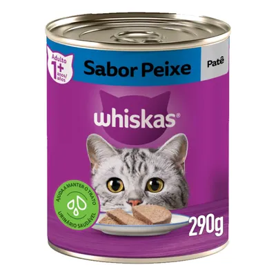 Ração Úmida Whiskas Lata Patê para Gatos Adultos Peixe