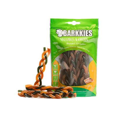 Petisco Natural Cães Barkkies Stick Trançado Vegetais e Frango