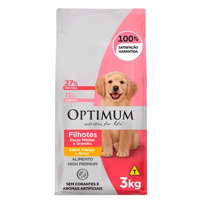 Ração Optimum para Cães Filhotes Raças Médias e Grandes Frango e Arroz