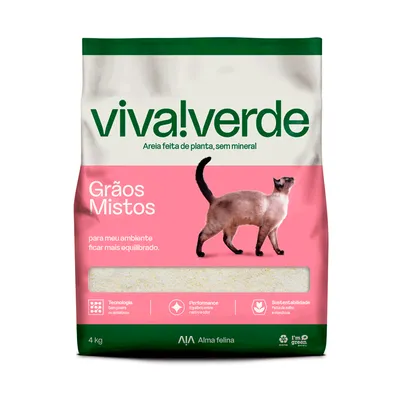 Areia Higiênica Biodegradável Milho e Mandioca Grãos Mistos Viva Verde