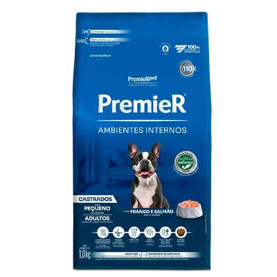 Ração Premier Ambientes Internos Cães Castrados Adultos Frango e Salmão