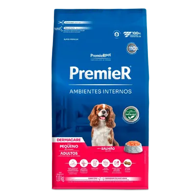 Ração Premier Ambientes Internos Dermacare Cães Adultos Raças Pequenas Salmão