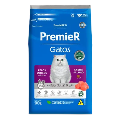 Ração Premier Ambientes Internos Gatos Adultos Pelos Longos Salmão