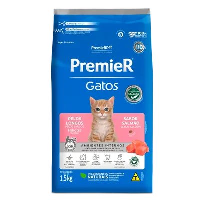 Ração Premier Ambientes Internos Gatos Filhotes Pelos Longos Salmão