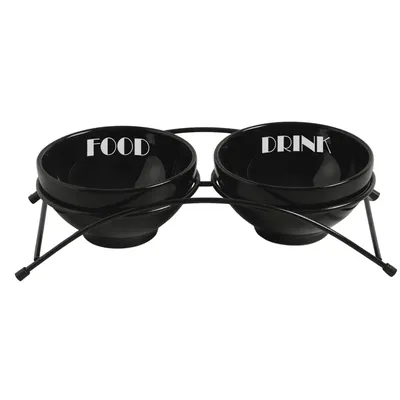 Comedouro Elevado Duplo Porcelana Preto