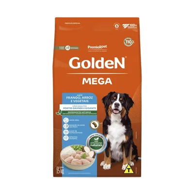 Ração Golden Mega para Cães Adultos Raças Grandes Frango, Arroz e Vegetais