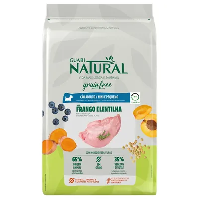 Ração Guabi Natural Grain Free Cães Adultos Raças Mini Pequeno Frango e Lentilha