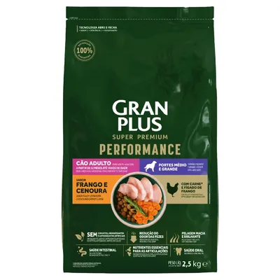 Ração GranPlus Performance Cães Adultos Médio e Grande Frango e Cenoura