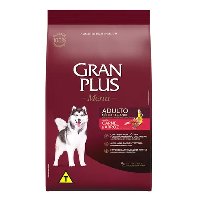 Ração GranPlus Menu Carne e Arroz para Cães Adultos de porte Médio e Grande