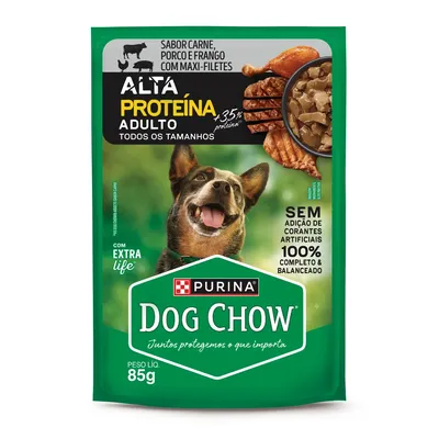 Ração Úmida Dog Chow Cães Adultos Alta Proteína Carne Porco e Frango