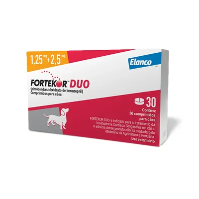 Fortekor Duo 1,25 mg + 2,5 mg para Insuficiência Cardíaca Congestiva em Cães