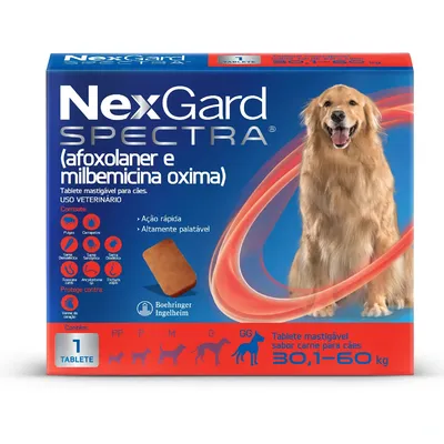 NexGard Spectra 30,1kg a 60kg: Antipulgas, Carrapatos e Vermífugo