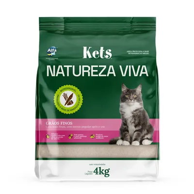 Areia Higiênica Biodegradável Kets Natureza Viva para Gatos Milho e Mandioca Grãos Finos
