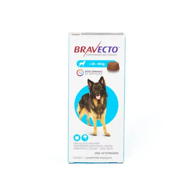 Antipulgas e Carrapatos Bravecto 20 a 40 kg Cães 1000mg