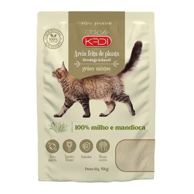 Areia Higiênica Kadi Biodegradável para Gatos Milho e Mandioca Grãos Mistos