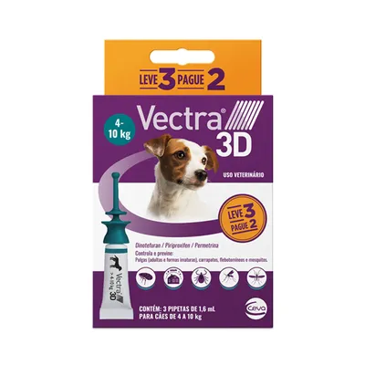 Antipulgas Vectra 3D Cães 4 a 10 kg Ceva 1,6 ml Leve 3 Pague 2