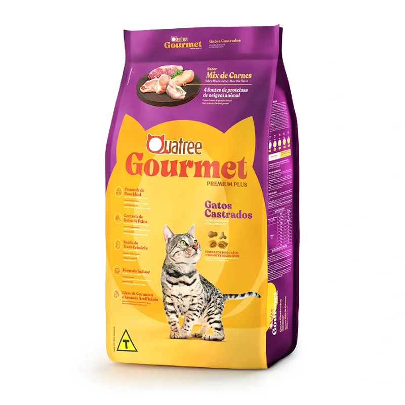 Ração Quatree Gourmet Gatos Castrados Mix De Carnes