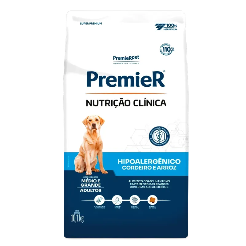 Ração Premier Nutrição Clínica Hipoalergênico Cães Médio e Grande Porte Cordeiro e Arroz