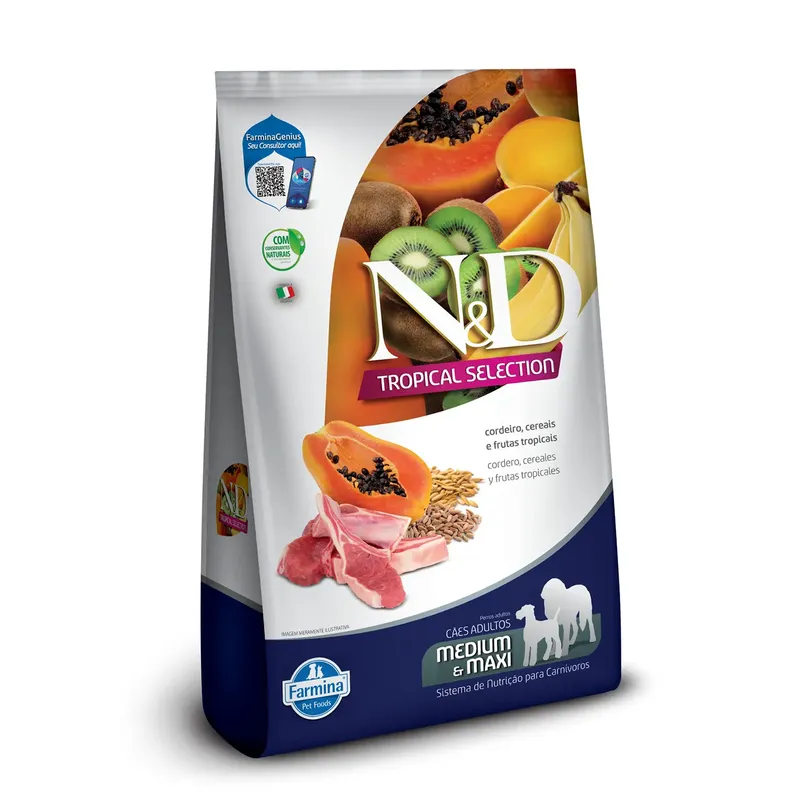 Ração N&D Tropical Selection Cães Adultos Medium e Maxi Cordeiro