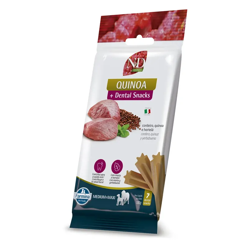 Petisco Dental N&D Quinoa Cães Médios e Grandes Cordeiro, Quinoa e Hortelã