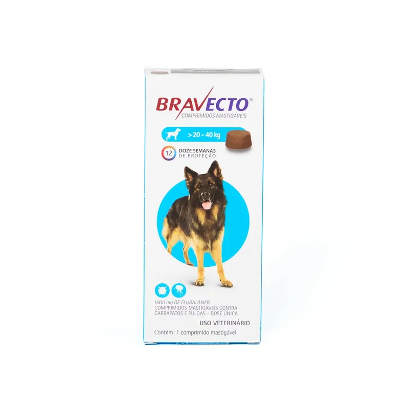 Antipulgas e Carrapatos Bravecto 20 a 40 kg Cães 1000mg